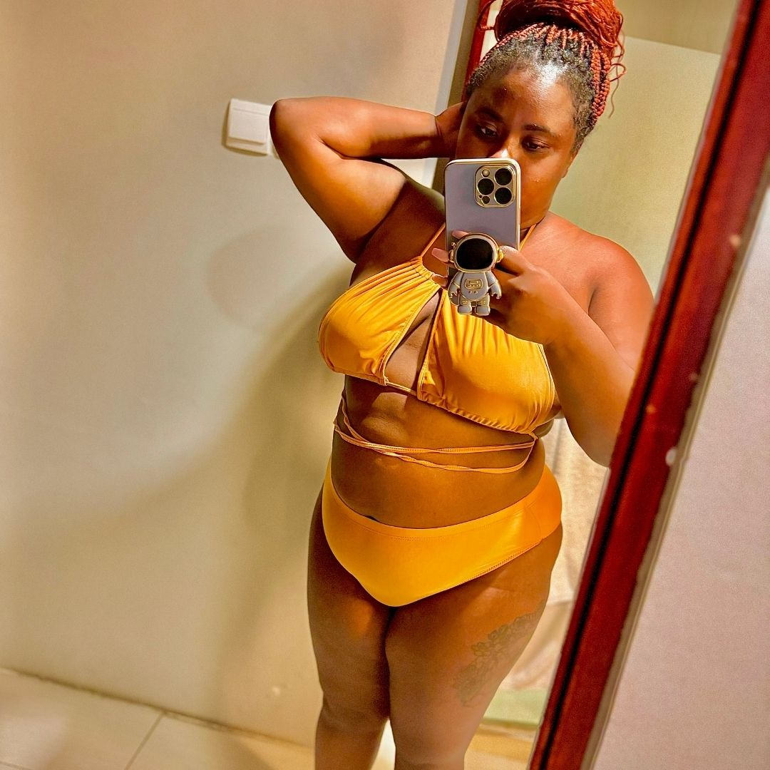 Dark Khaki What’s My Name Plus Size Cutout Tied Backless Bikini Set Plus Size Swimsuits