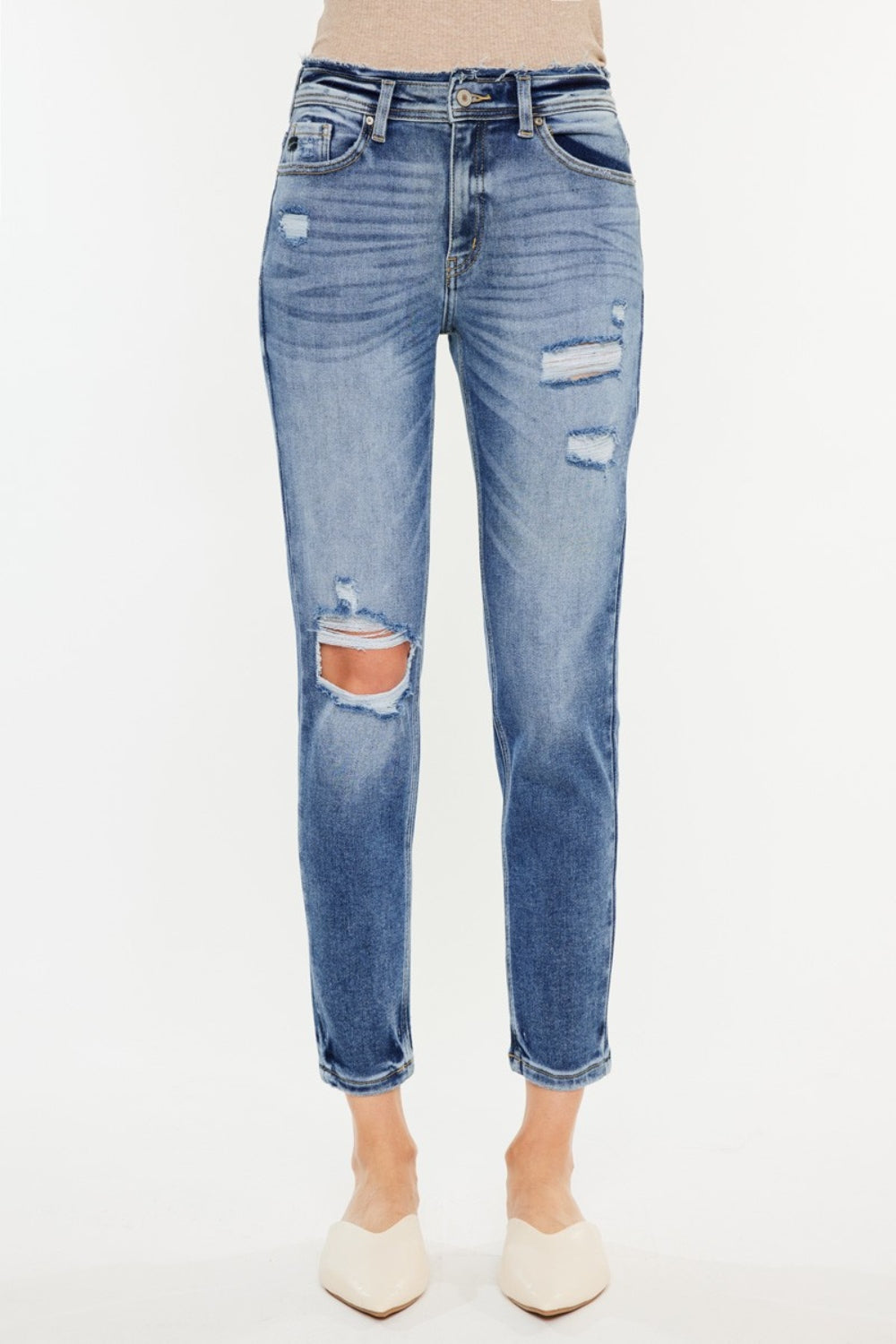 White Smoke Kancan High Rise Distressed Mom Jeans Denim