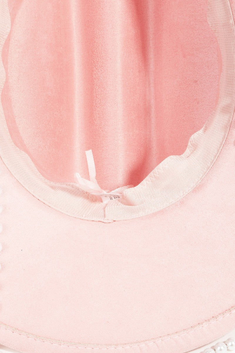 Bisque Trailblazer Ornate Band Cowboy Hat With Faux Pearl Beaded Strap Hats