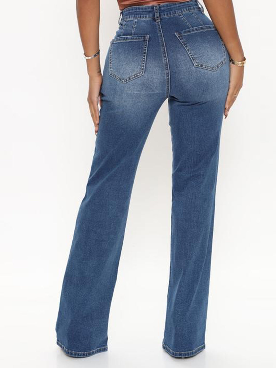 White Smoke Raw Hem High Waist Jeans