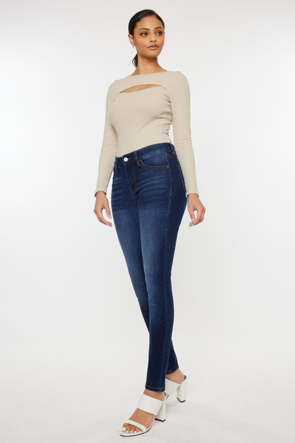 Beige Kancan Mid Rise Gradient Skinny Jeans Denim