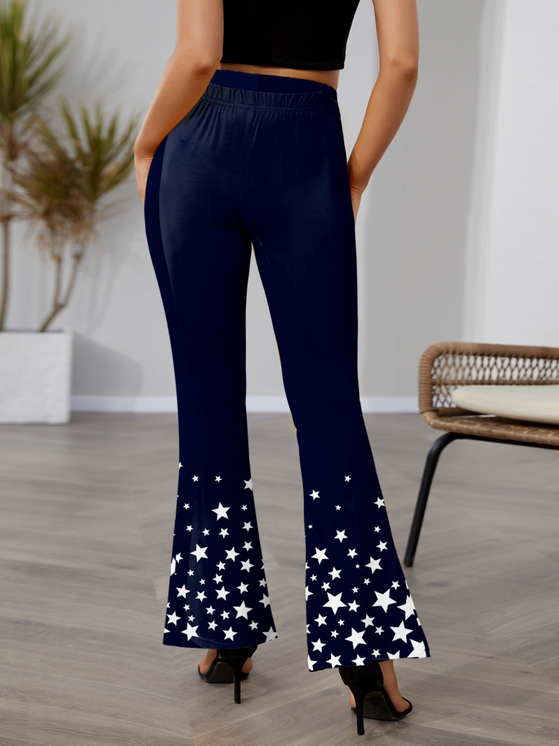 Rosy Brown Star Elastic Waist Bootcut Pants