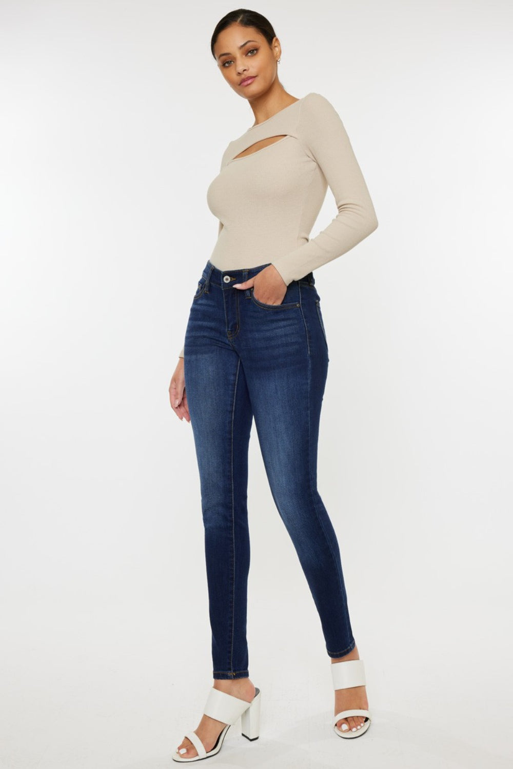 Beige Kancan Mid Rise Gradient Skinny Jeans Denim