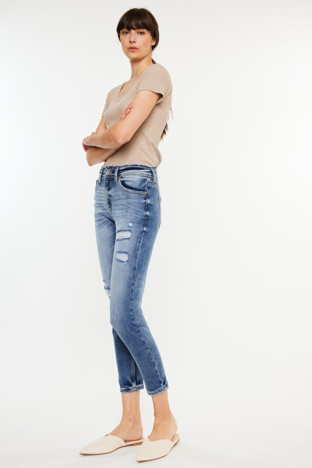 White Smoke Kancan High Rise Distressed Mom Jeans Denim