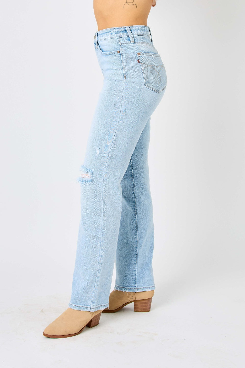 Lavender Judy Blue Full Size High Waist Distressed Straight Jeans Denim