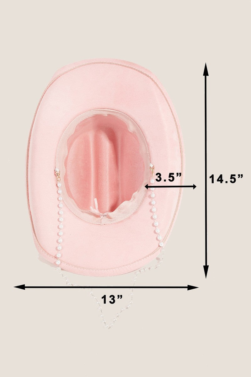 Antique White Trailblazer Ornate Band Cowboy Hat With Faux Pearl Beaded Strap Hats