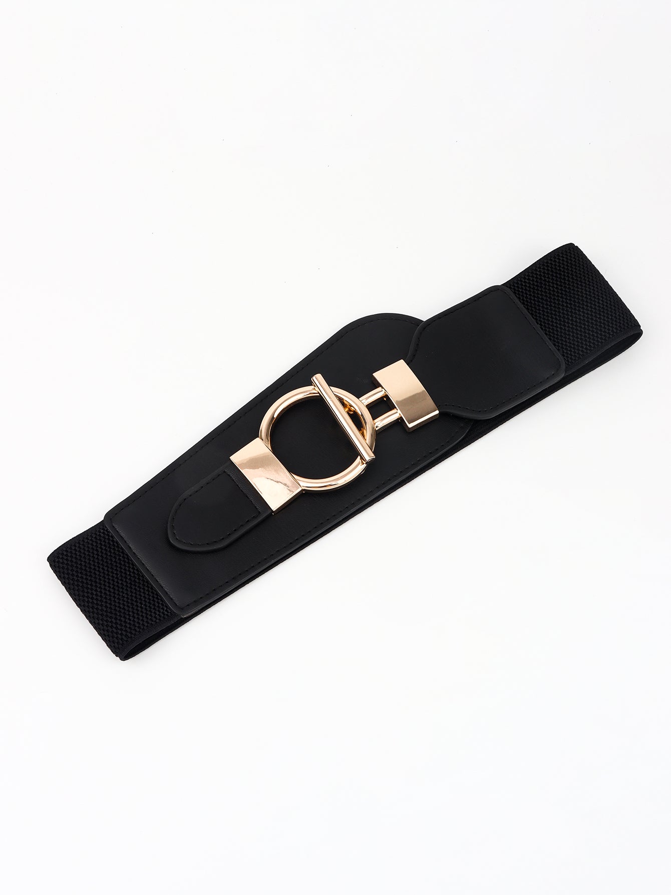 Black PU Elastic Wide Belt with Alloy Buckle Trends