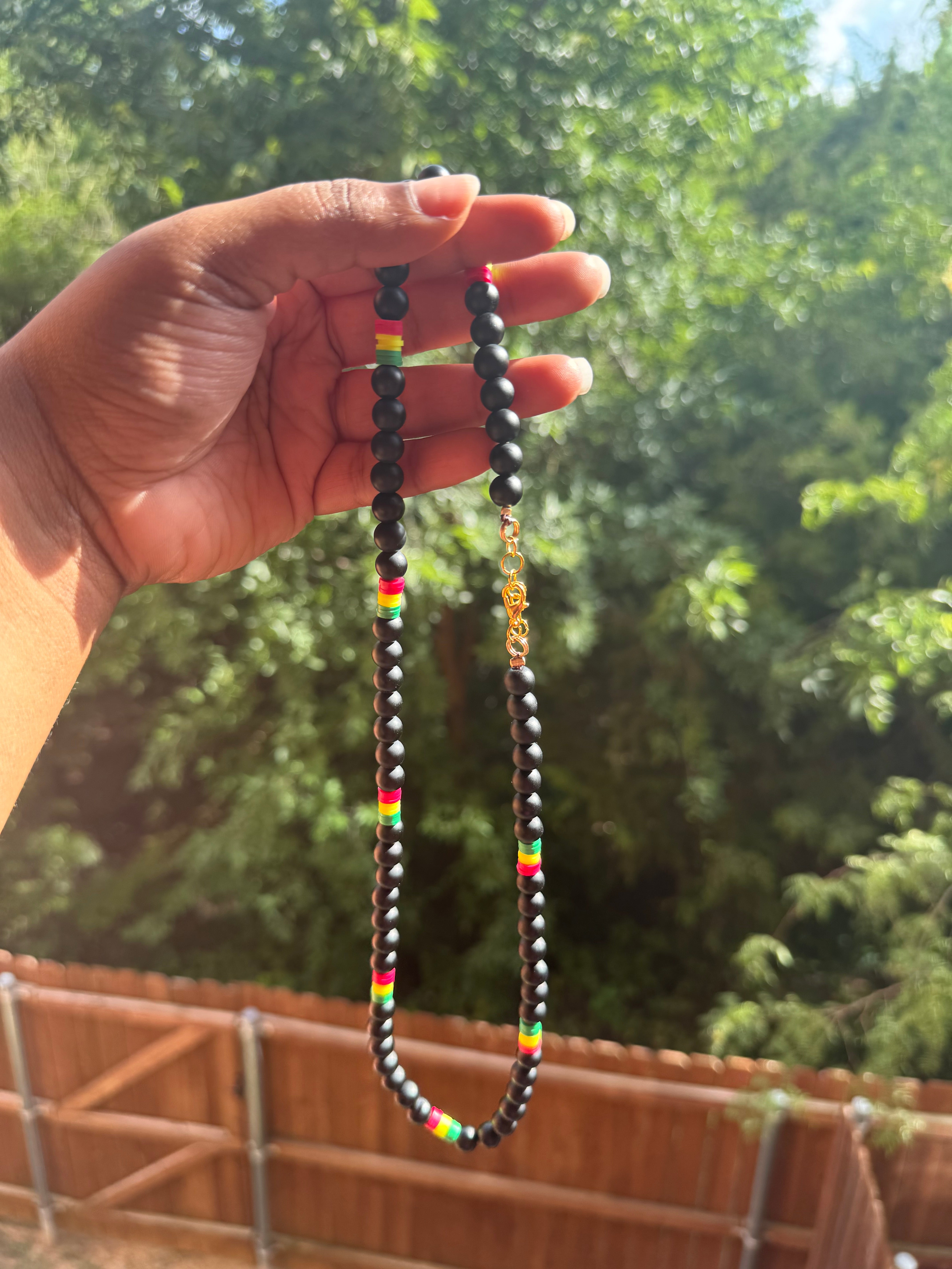 Dark Olive Green Island Onyx Beaded Necklace – Handmade 22” Unisex Necklace with Clay Disc Beads & Lobster Clasp | Ivy Reina Roots Collection