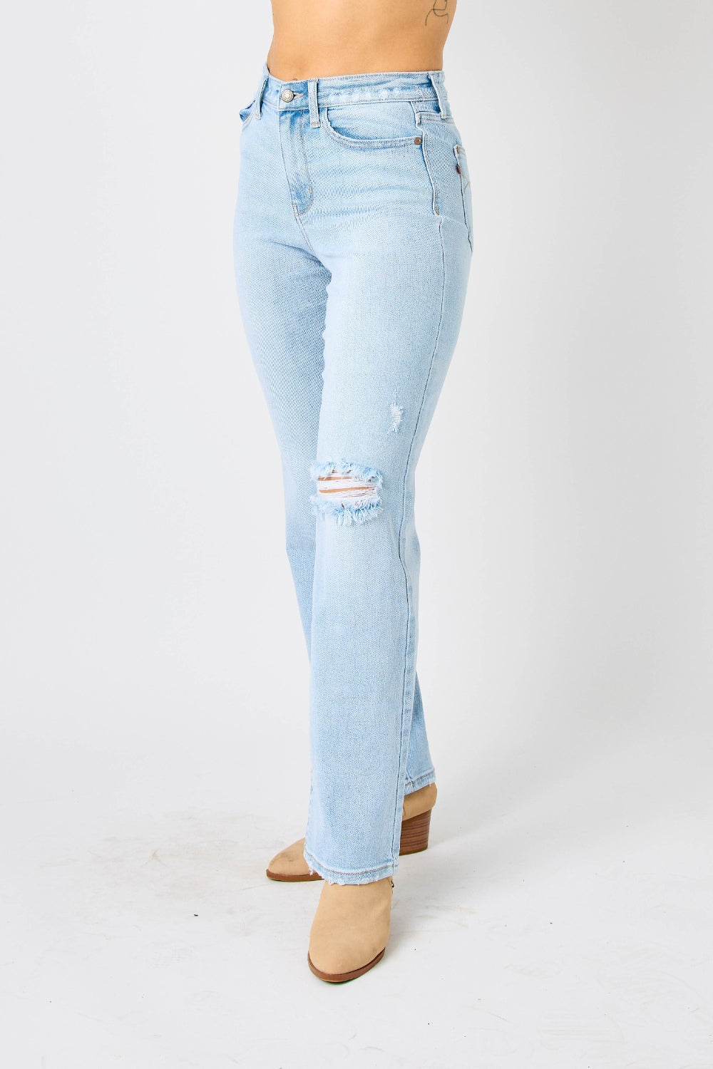 Lavender Judy Blue Full Size High Waist Distressed Straight Jeans Denim