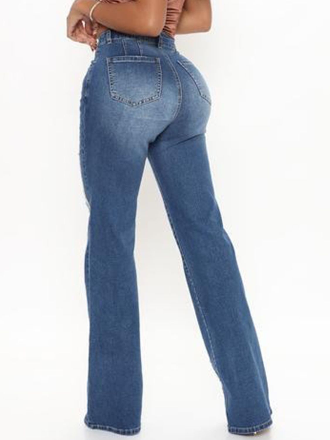 White Smoke Raw Hem High Waist Jeans