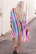 Gray Striped Side Slit Open Front Cardigan