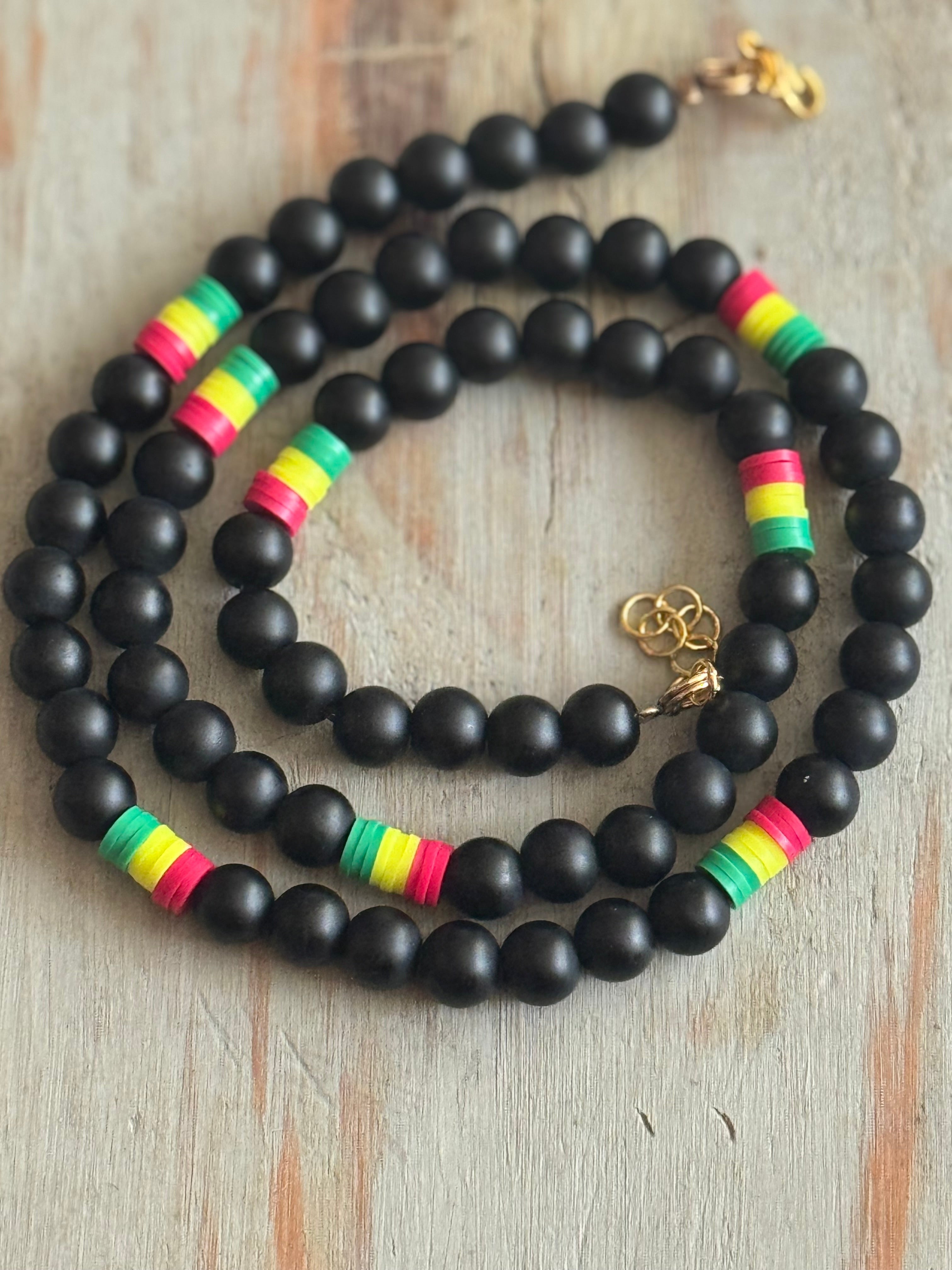 Dark Gray Island Onyx Beaded Necklace – Handmade 22” Unisex Necklace with Clay Disc Beads & Lobster Clasp | Ivy Reina Roots Collection