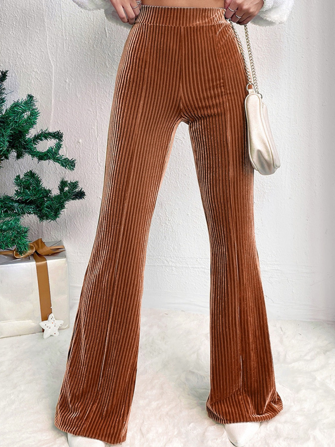 Light Gray Ribbed High Waist Bootcut Pants