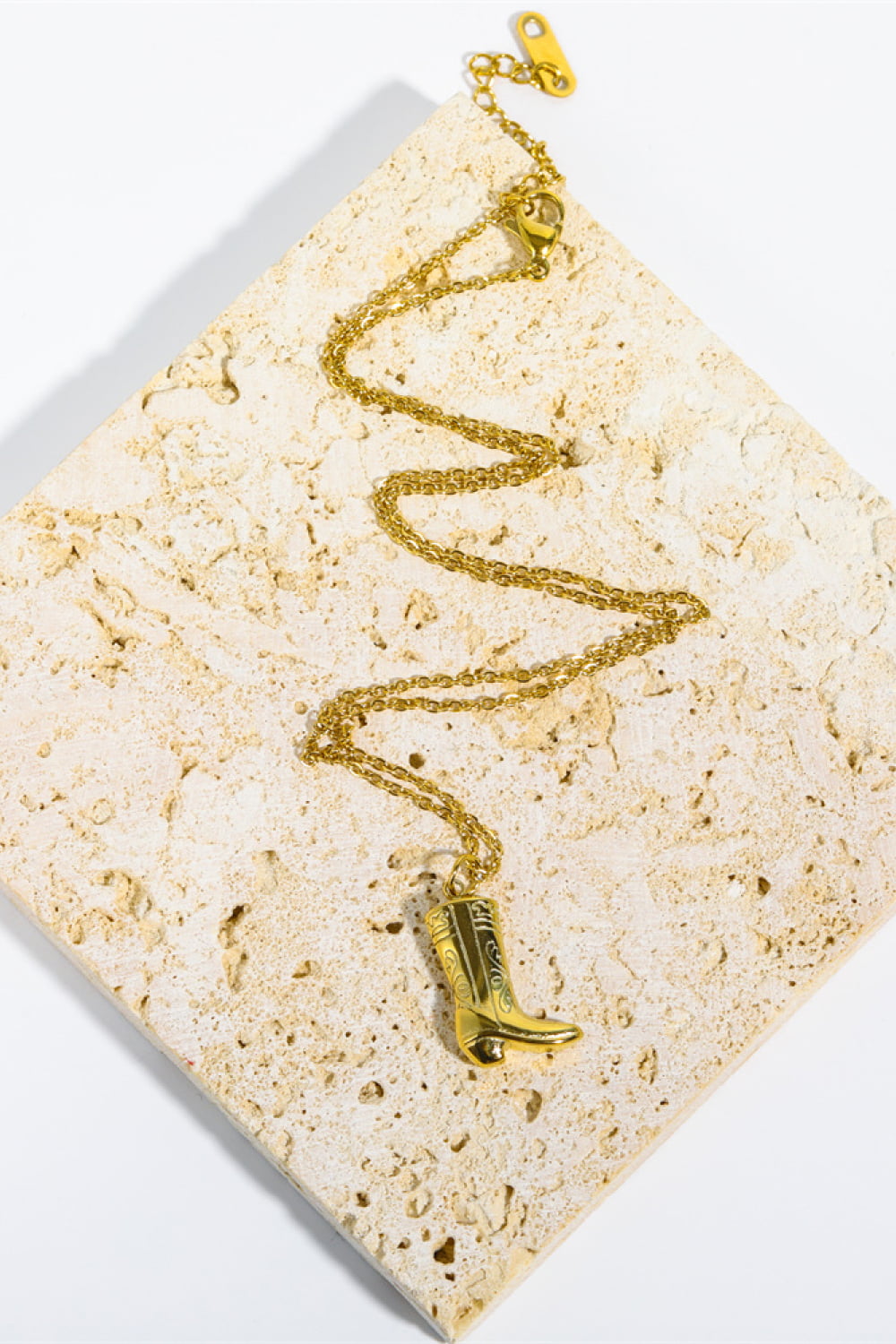 Antique White Cowboy Boot Pendant Stainless Steel Necklace