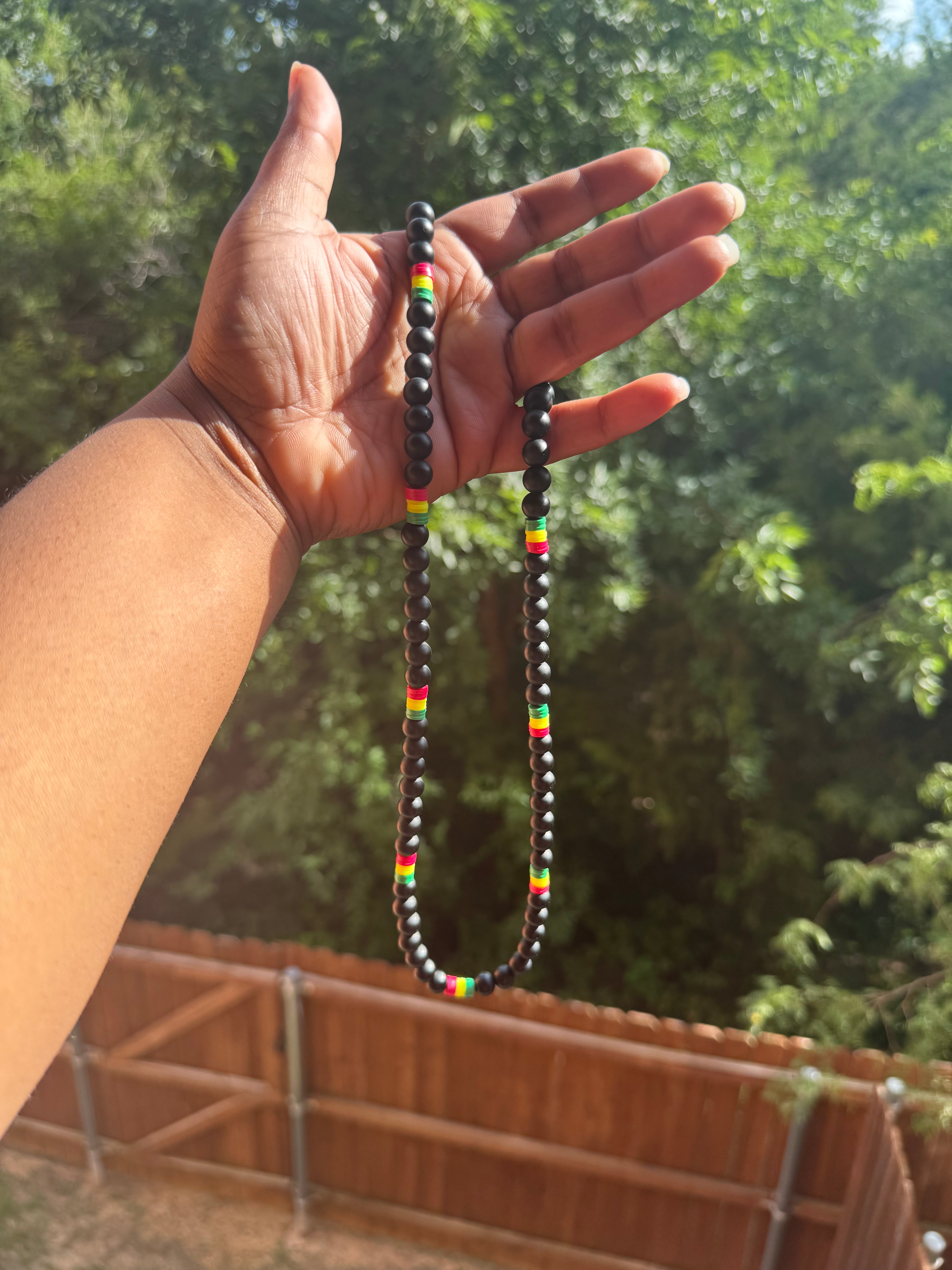 Dark Olive Green Island Onyx Beaded Necklace – Handmade 22” Unisex Necklace with Clay Disc Beads & Lobster Clasp | Ivy Reina Roots Collection