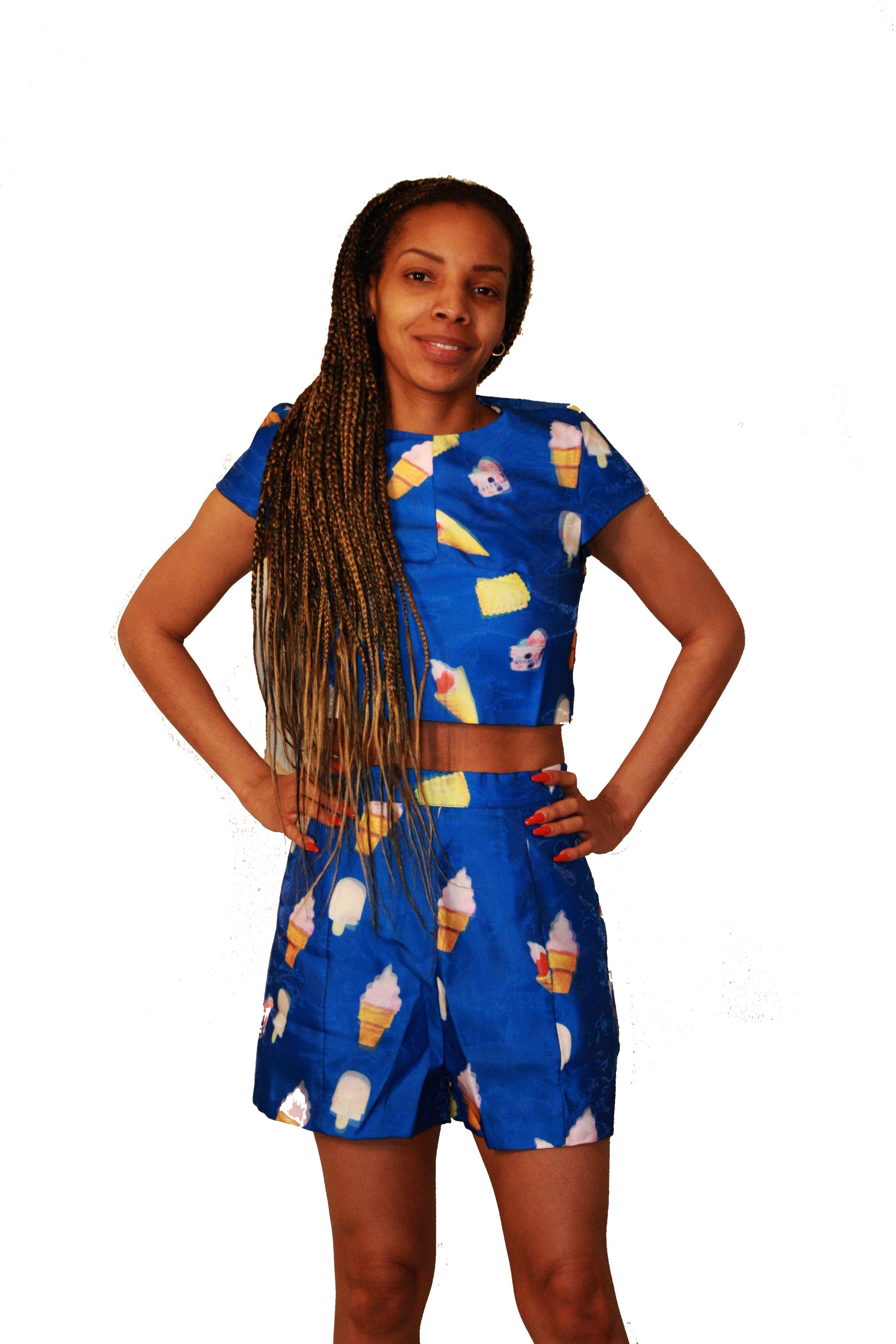 Dark Salmon Ice Cream Paint Job Holographic Shorts Set Outfit Sets