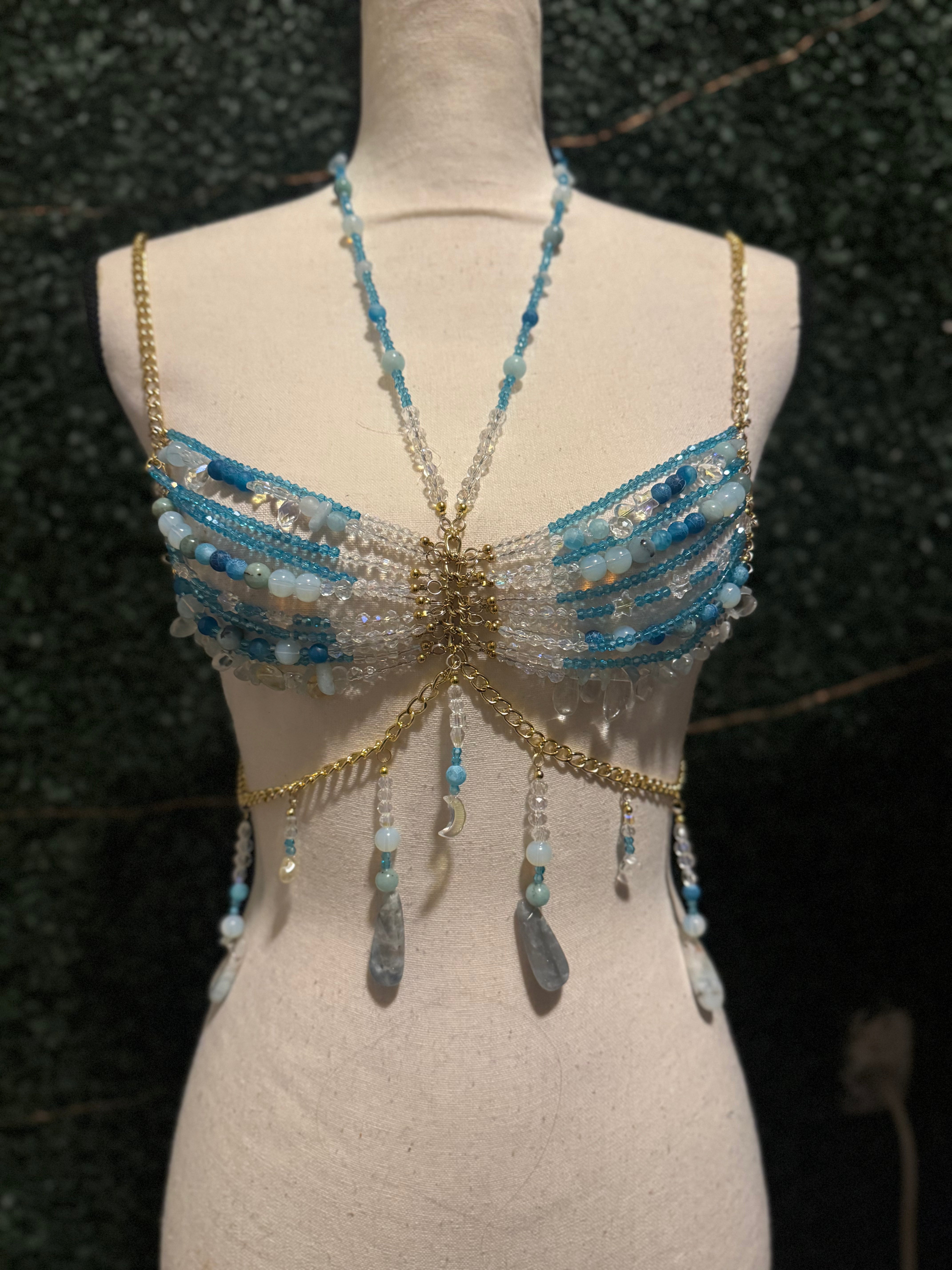 Blue crystal beaded top