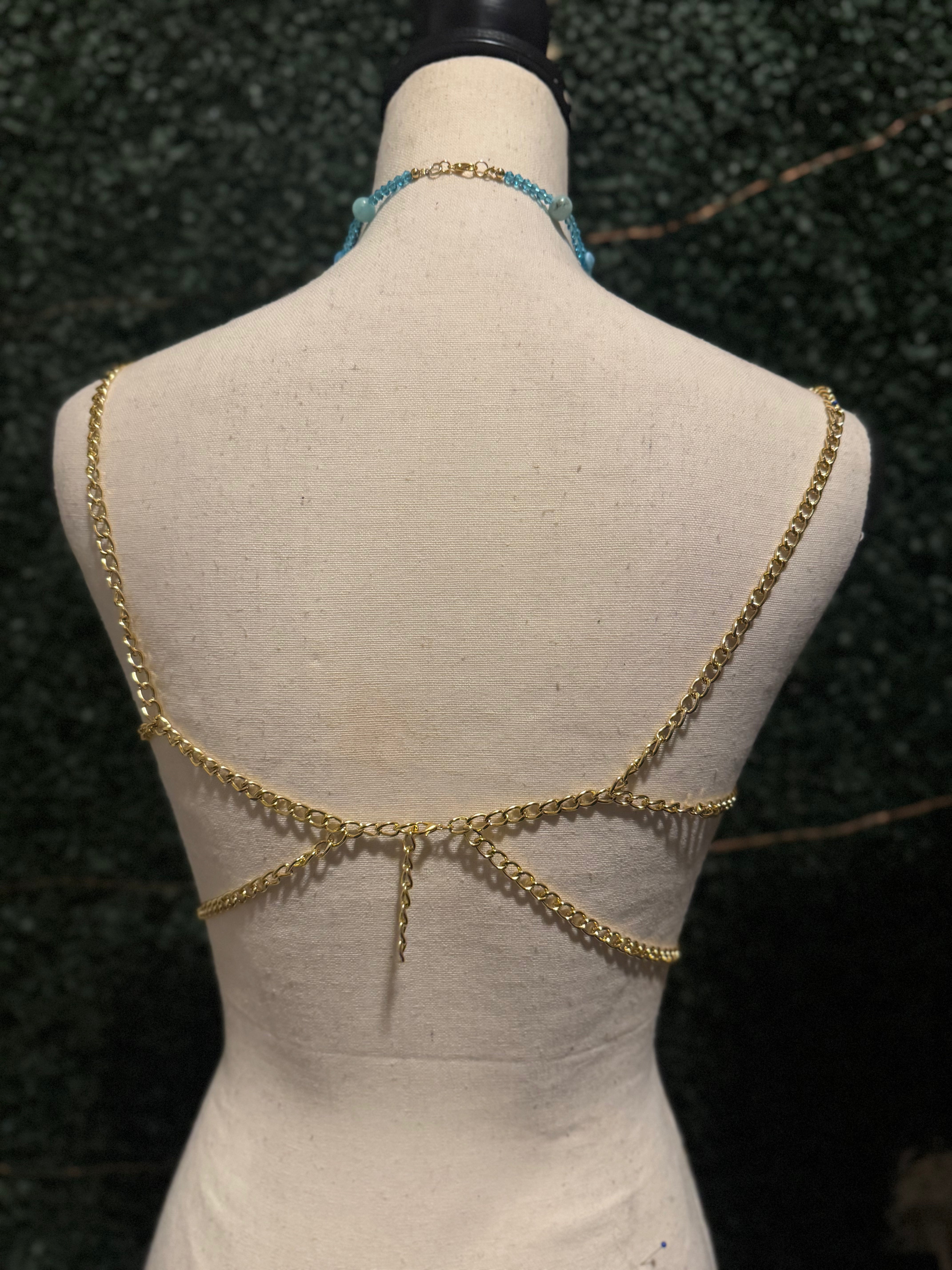 Gray Handmade Beaded Mermaid Goddess Bra Top- Waterfall Crop Tops