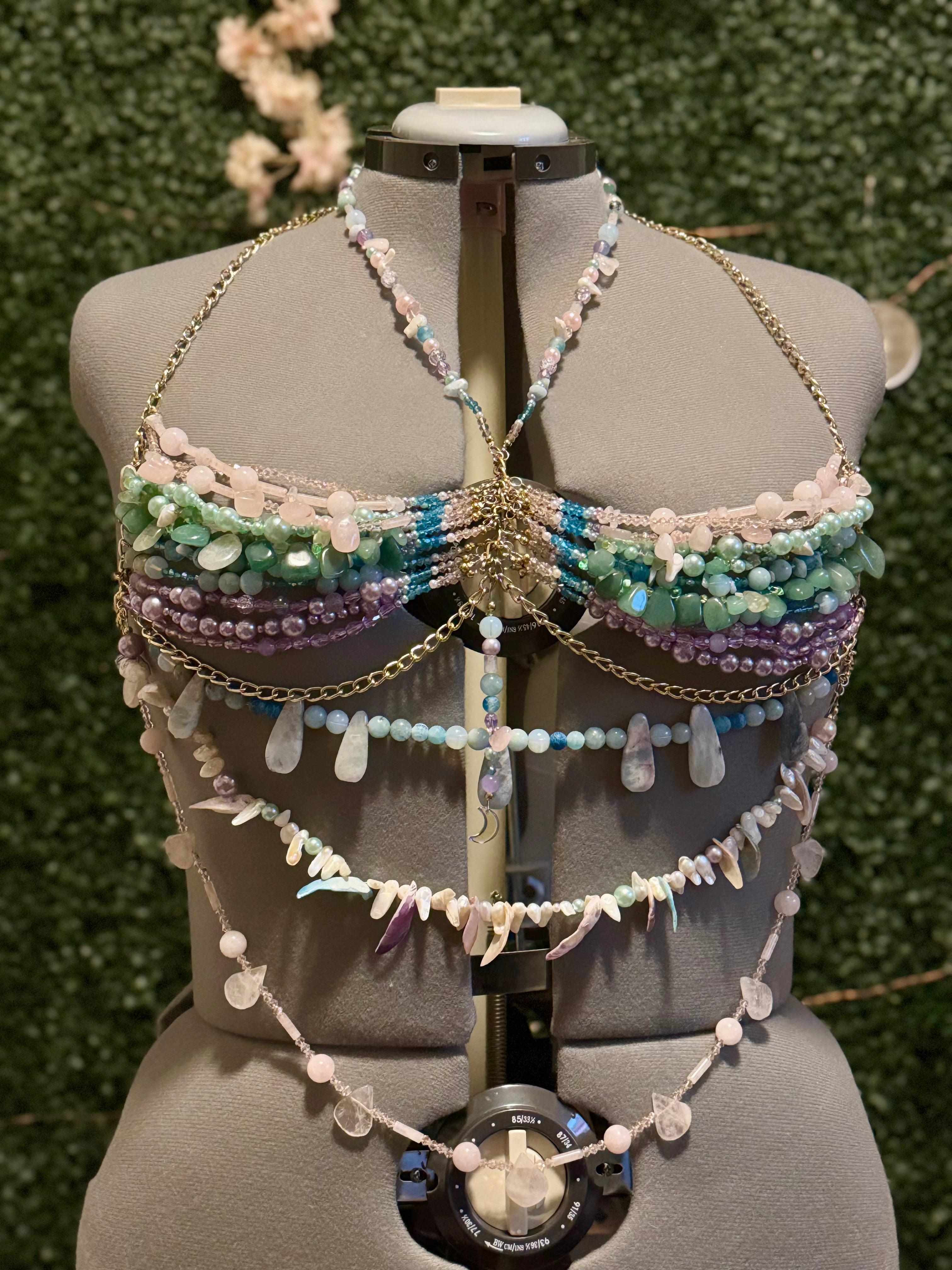 Dark Slate Gray Beaded Fairy Goddess Bra β Handcrafted for Ethereal Style Custom