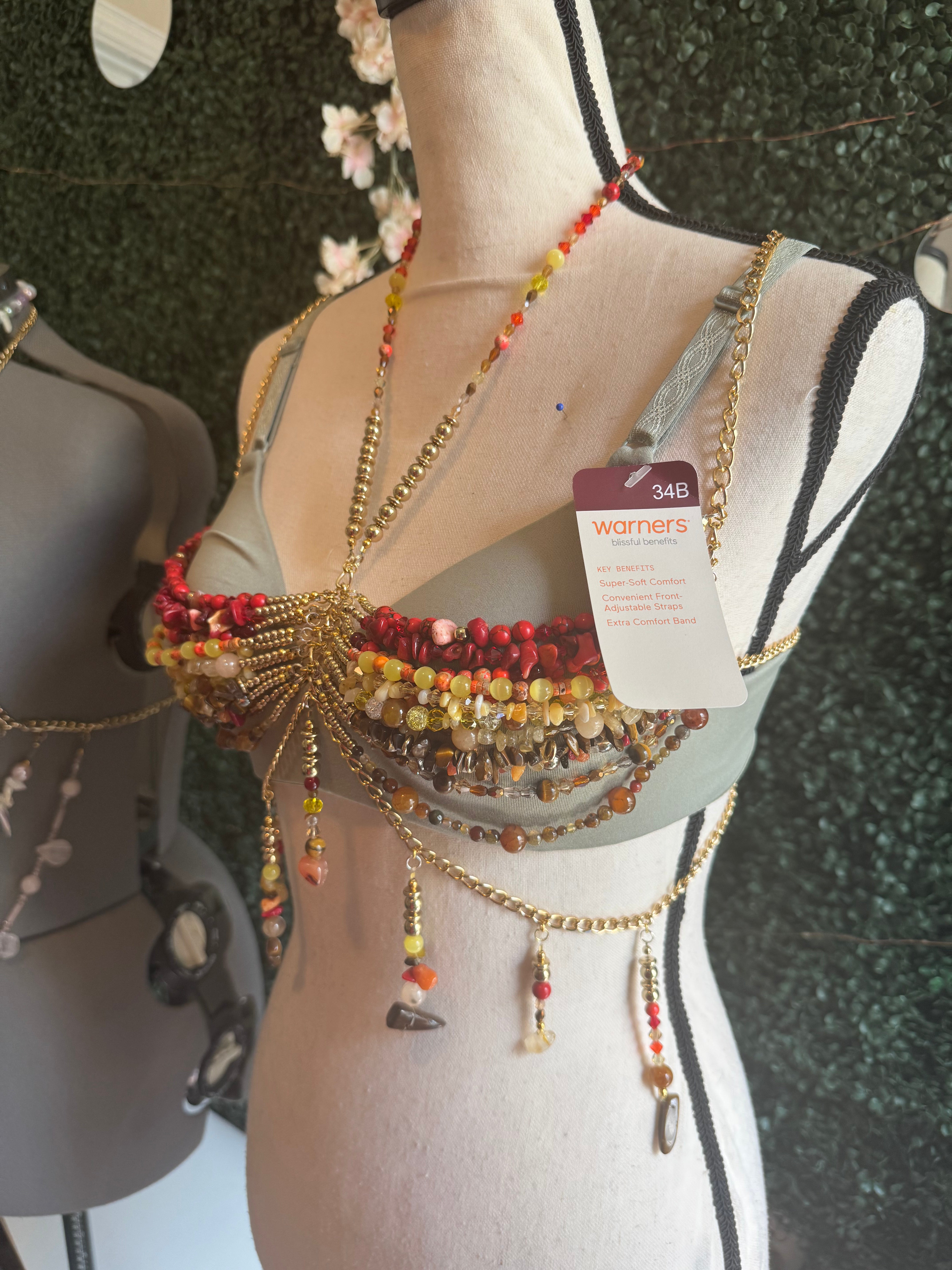 Dark Slate Gray Handmade Beaded Mermaid Goddess Bra Top- Waterfall Crop Tops