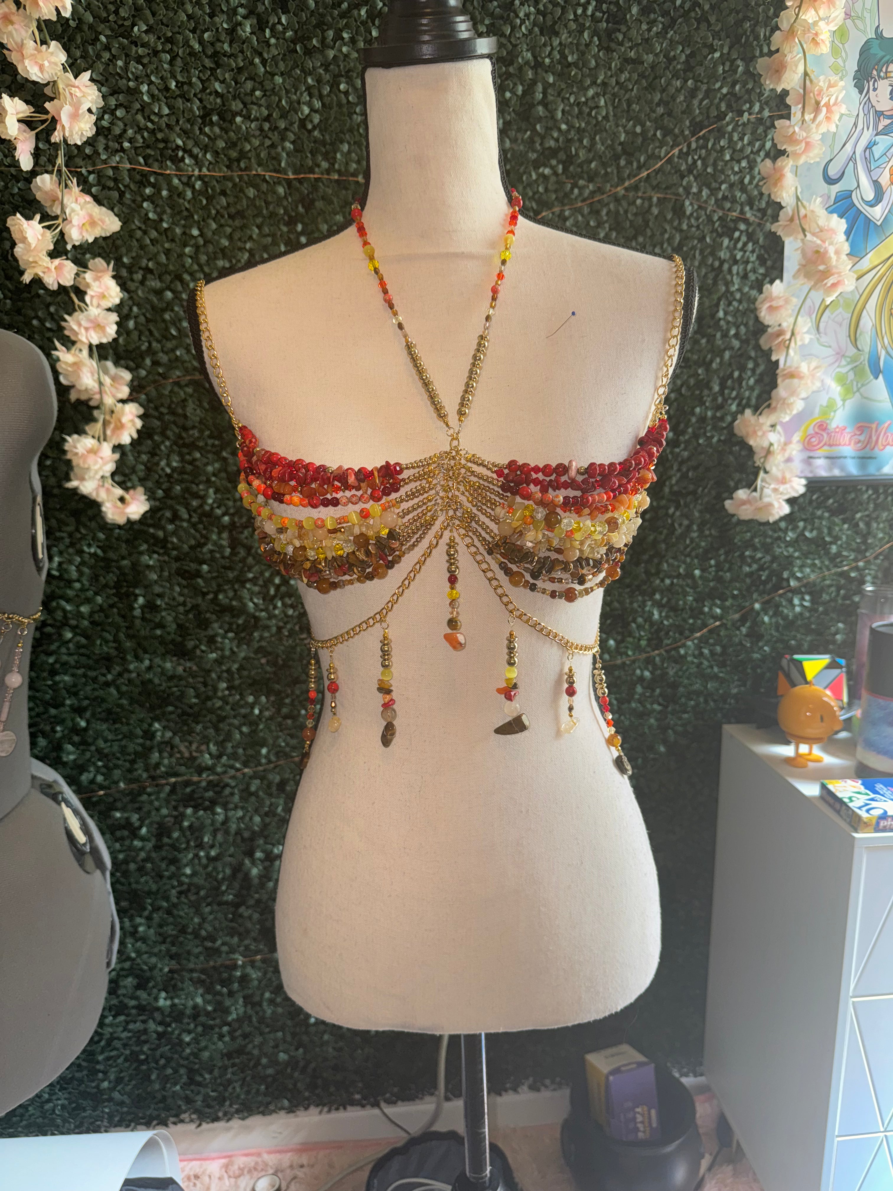 Dark Slate Gray Handmade Beaded Mermaid Goddess Bra Top- Waterfall Crop Tops