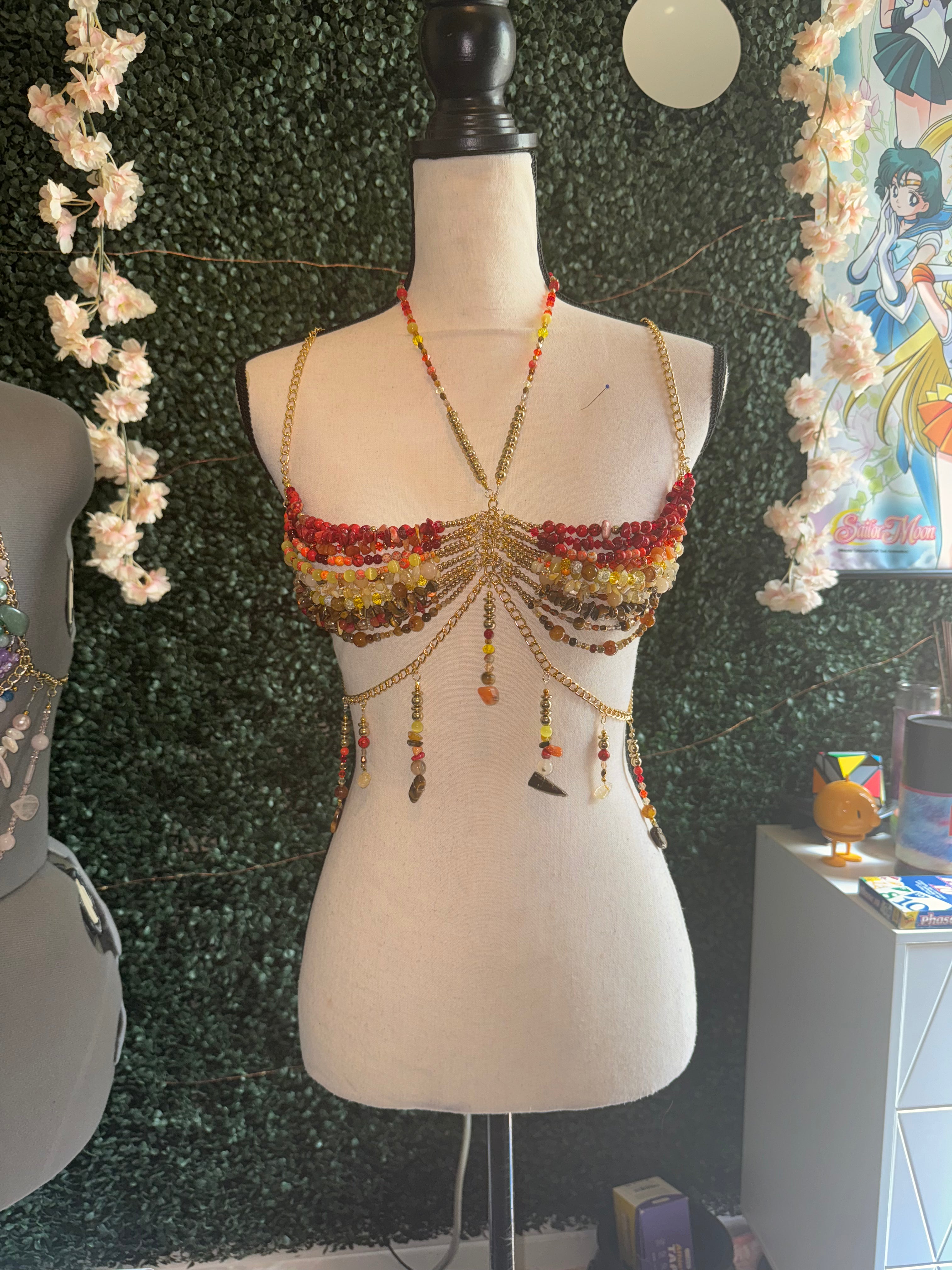 Dark Slate Gray Handmade Beaded Mermaid Goddess Bra Top- Waterfall Crop Tops