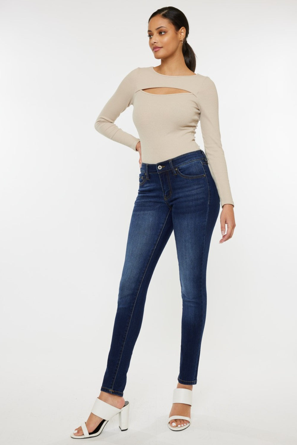 Beige Kancan Mid Rise Gradient Skinny Jeans Denim