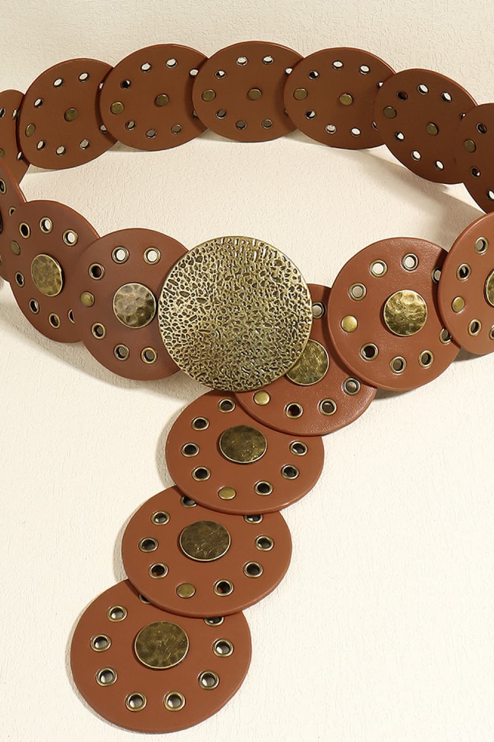 Antique White Round Shape PU Leather Belt