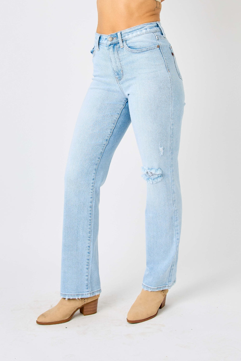 Lavender Judy Blue Full Size High Waist Distressed Straight Jeans Denim