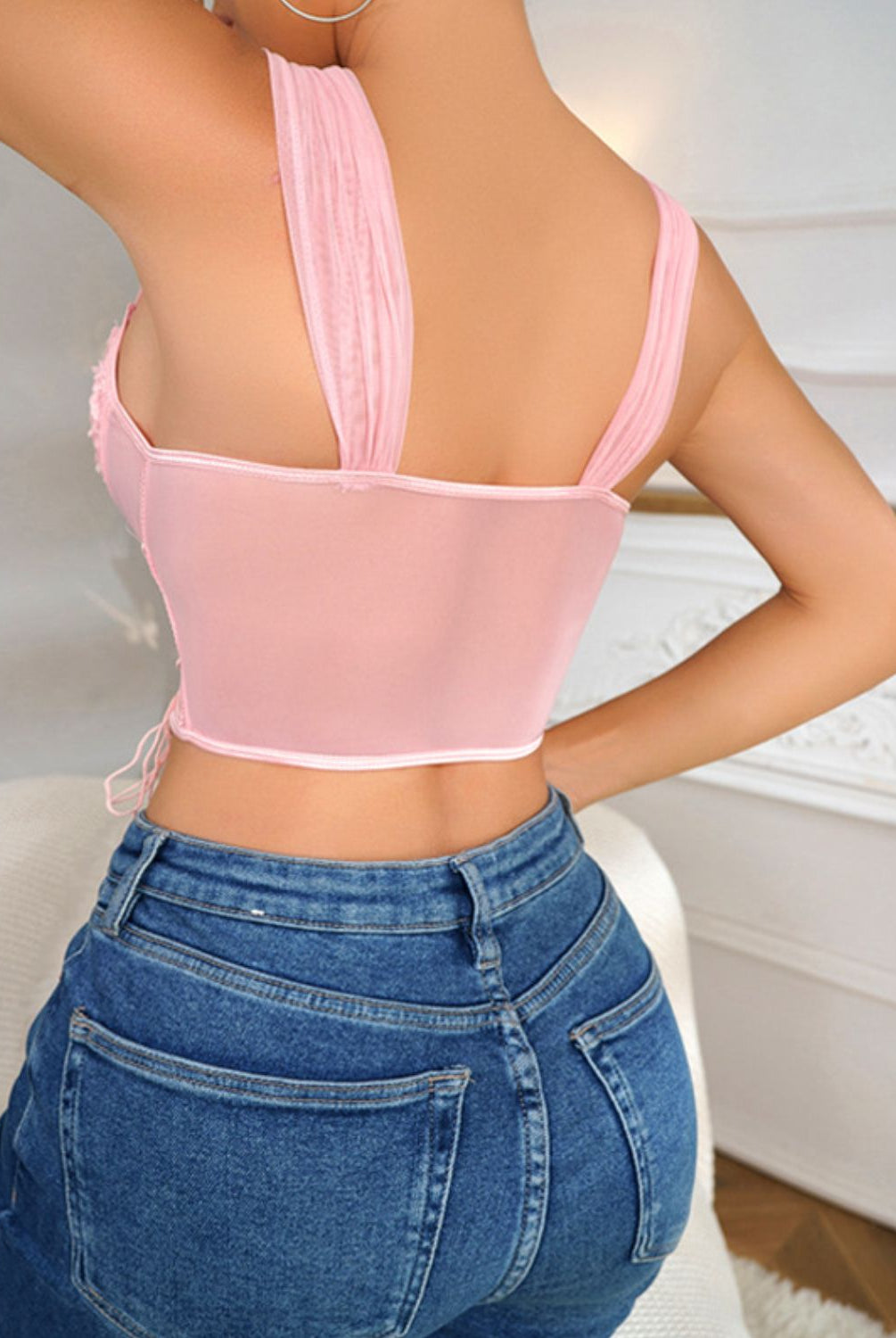 Tan Not Over You Lace Up Hem Detail Sweetheart Neck Cropped Tank Crop Tops