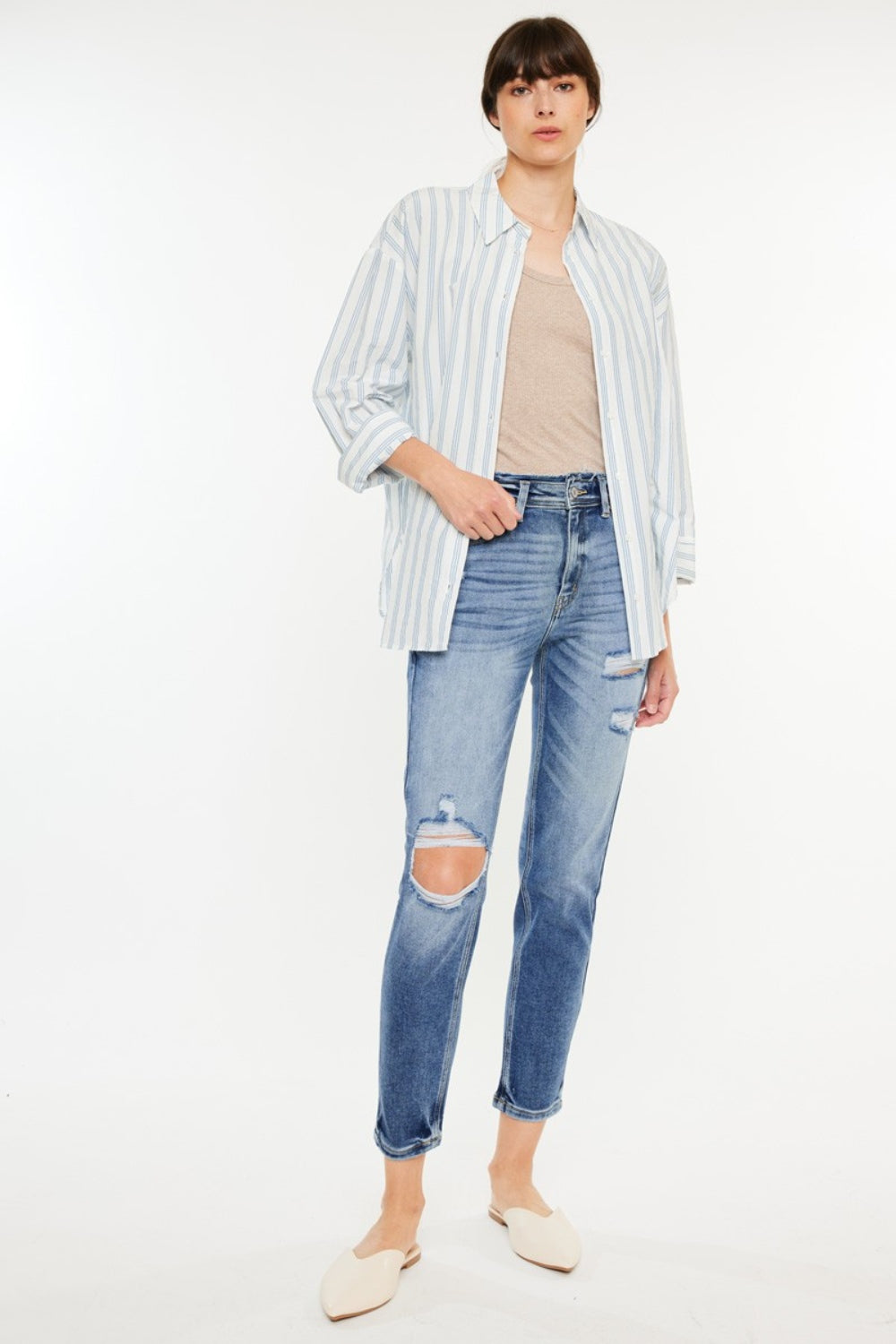 White Smoke Kancan High Rise Distressed Mom Jeans Denim