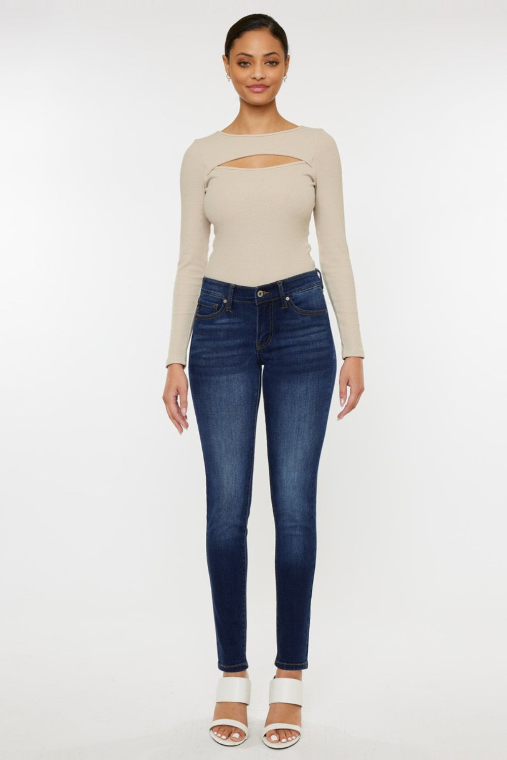 Beige Kancan Mid Rise Gradient Skinny Jeans Denim