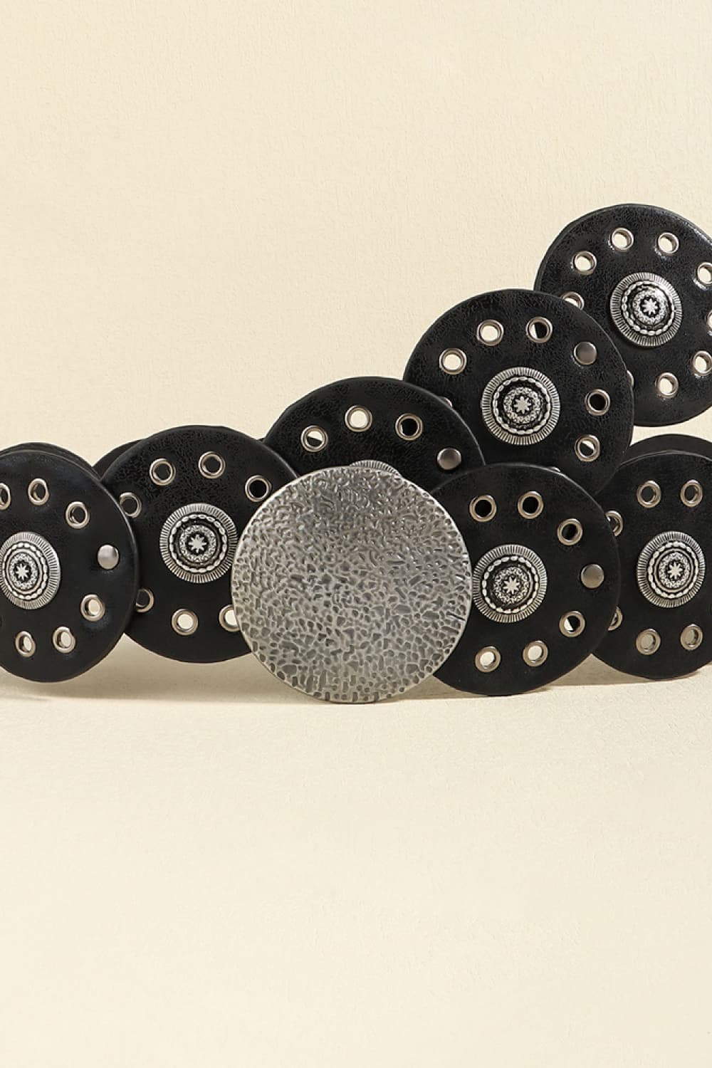 Dark Slate Gray Round Shape PU Leather Belt