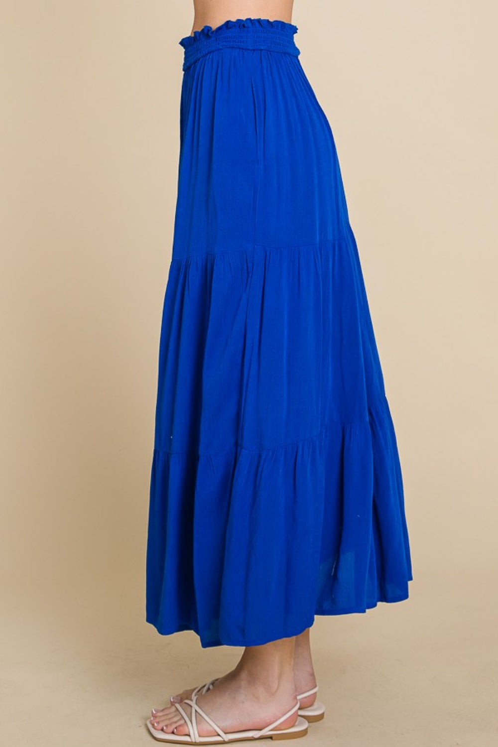 Midnight Blue Beach Walk Full Size Frill Ruched Midi Skirt Maxi Skirt