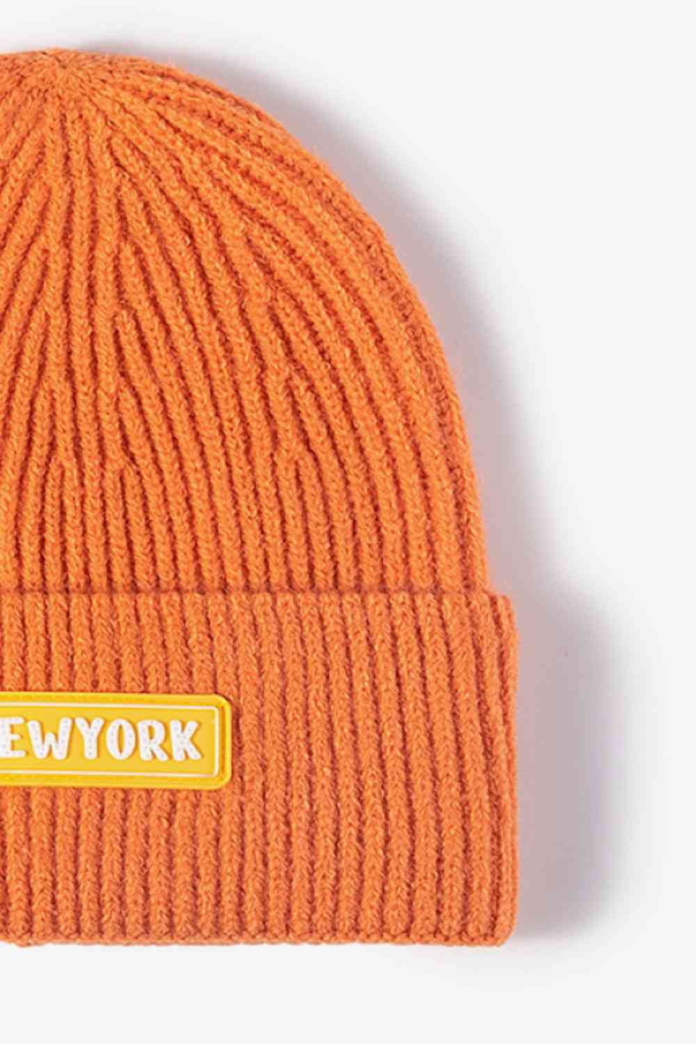 Coral NEWYORK Patch Rib-Knit Cuffed Beanie Winter Accessories