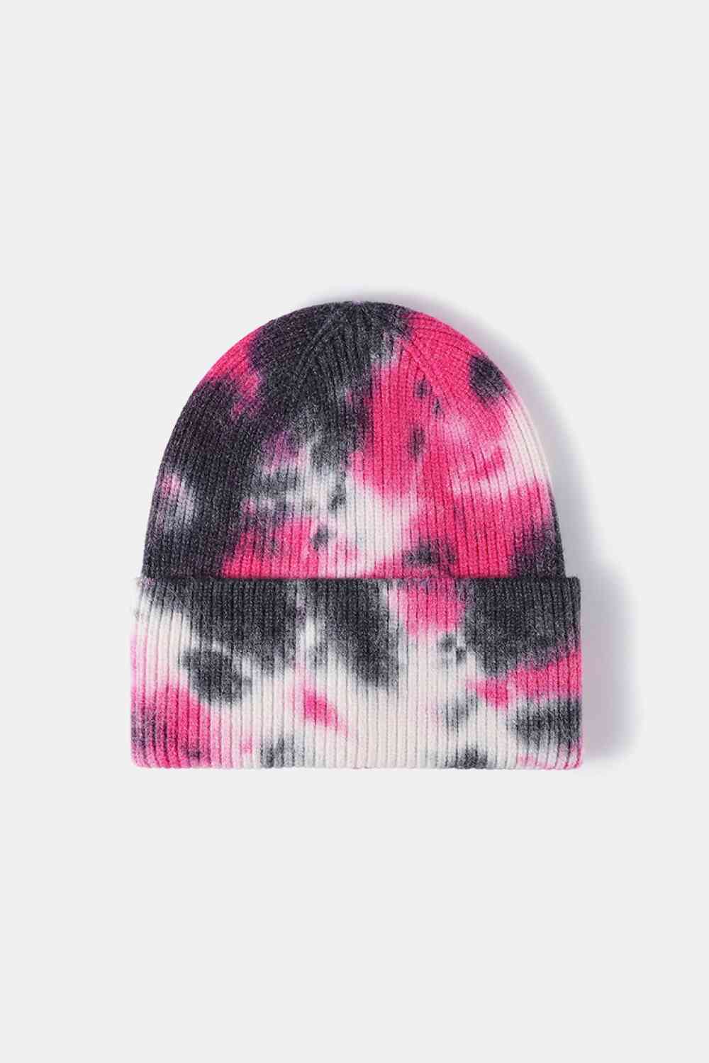 Lavender Tie-Dye Cuffed Rib-Knit Beanie Hat Winter Accessories