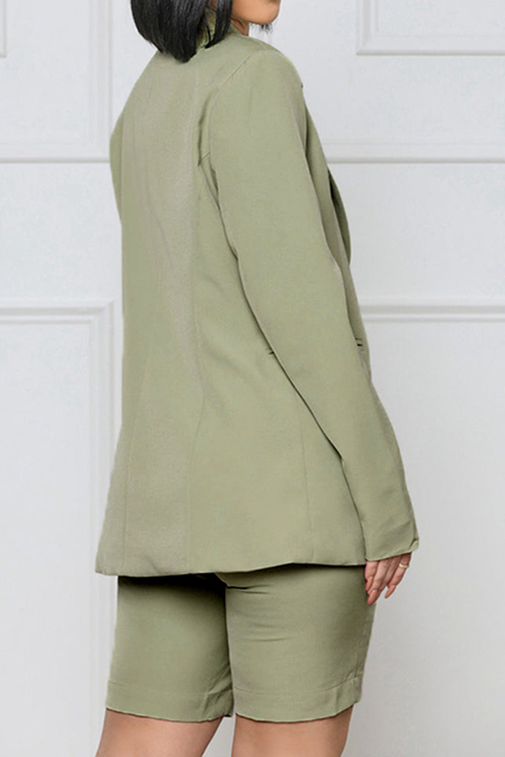 Gray Long Sleeve Blazer and Shorts Set Outfit Sets