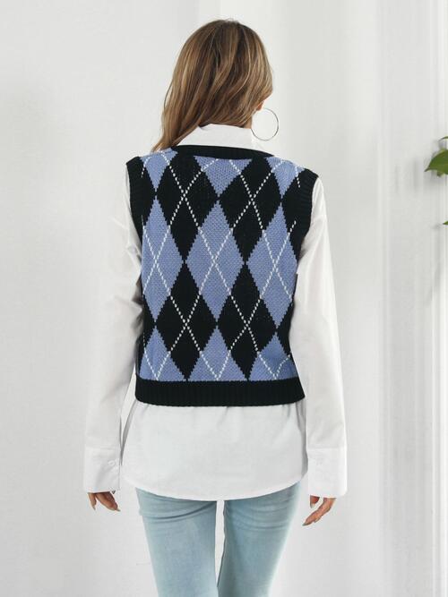 Light Gray Skull Geometric V-Neck Sweater Vest Winter Accessories