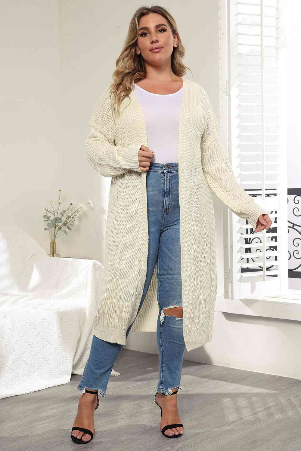 Light Gray Plus Size Open Front Long Sleeve Cardigan Plus Size Clothes