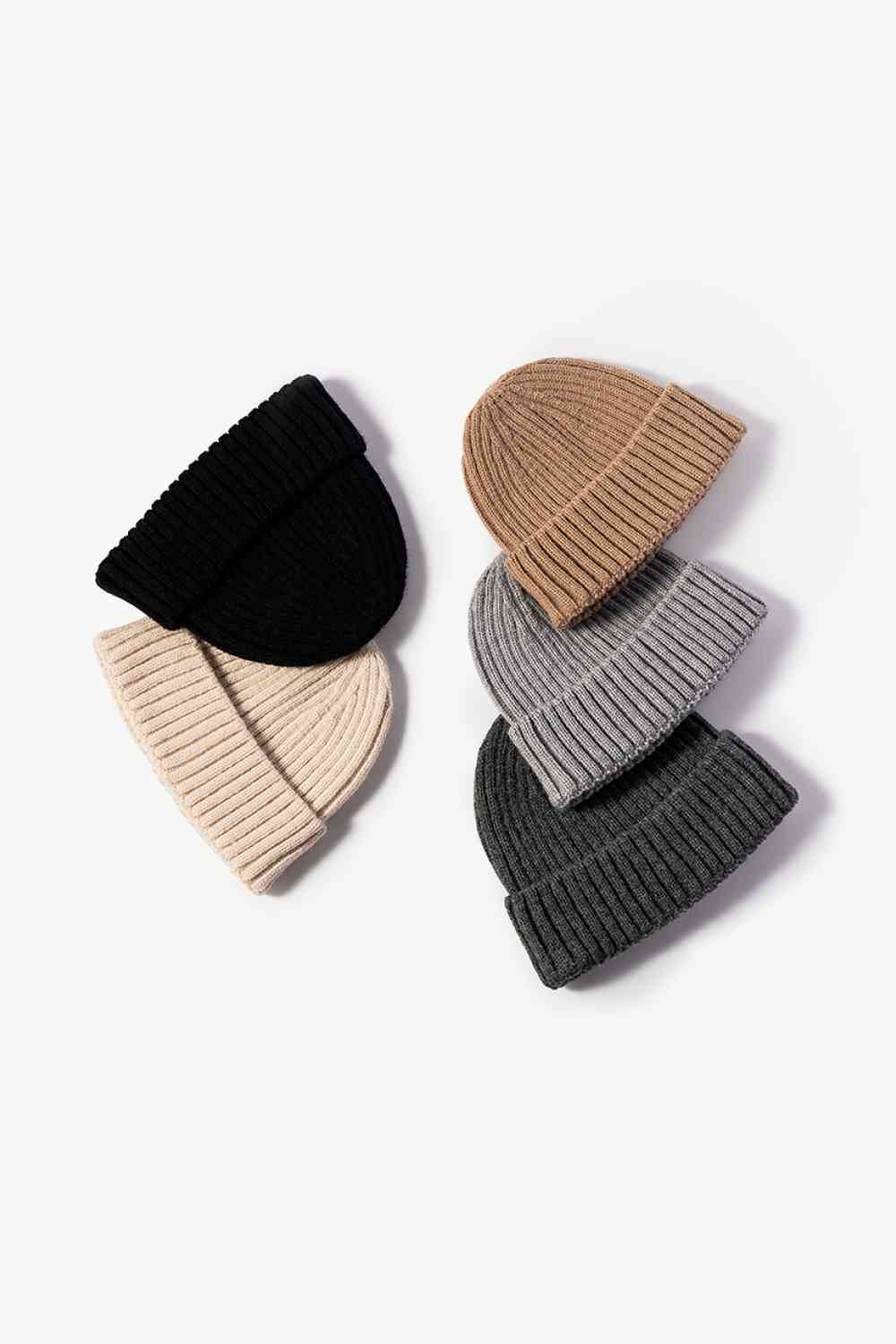 White Smoke Rib-Knit Cuff Beanie Winter Accessories