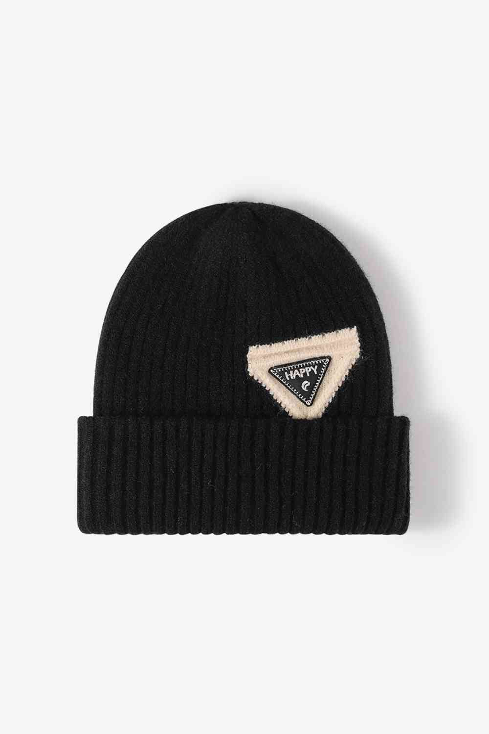 Black HAPPY Contrast Beanie Winter Accessories