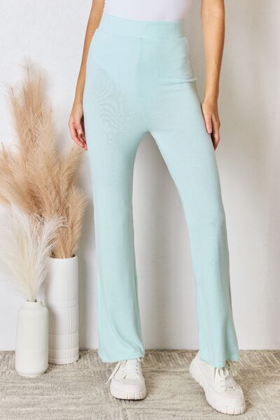 Gray Progress Not Perfection High Waist Ultra Soft Knit Flare Pants- Mint activewear
