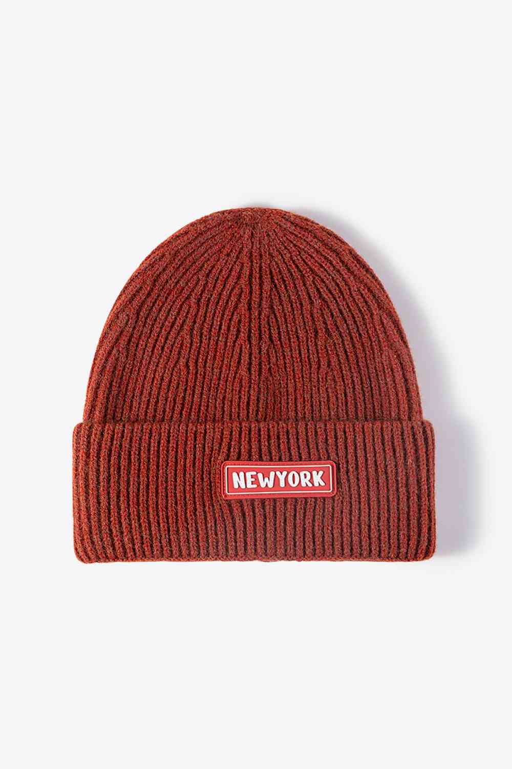 White Smoke NEWYORK Patch Rib-Knit Cuffed Beanie Winter Accessories