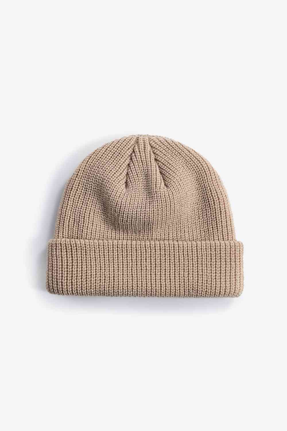 White Smoke Cozy Rib-Knit Cuff Beanie Winter Accessories