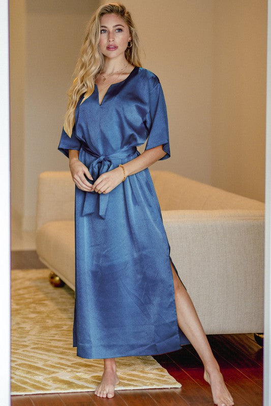 Steel Blue Sammantha Satin Maxi Dress Dresses