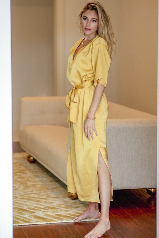 Tan Sammantha Satin Maxi Dress Dresses