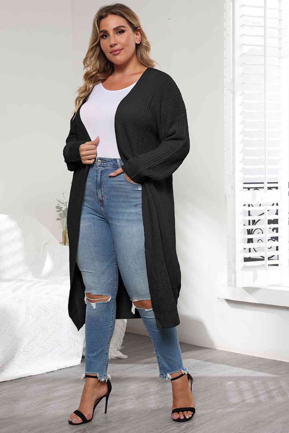 Light Gray Plus Size Open Front Long Sleeve Cardigan Plus Size Clothes