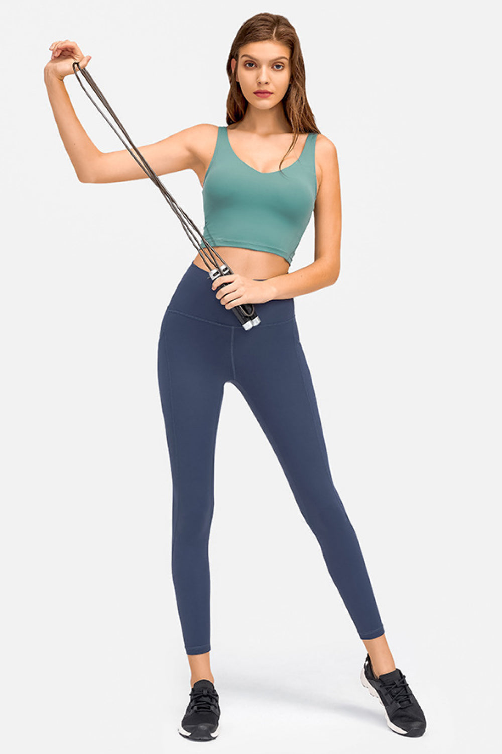 White Smoke Deep V-Neck Crop Sports Bra Clothes