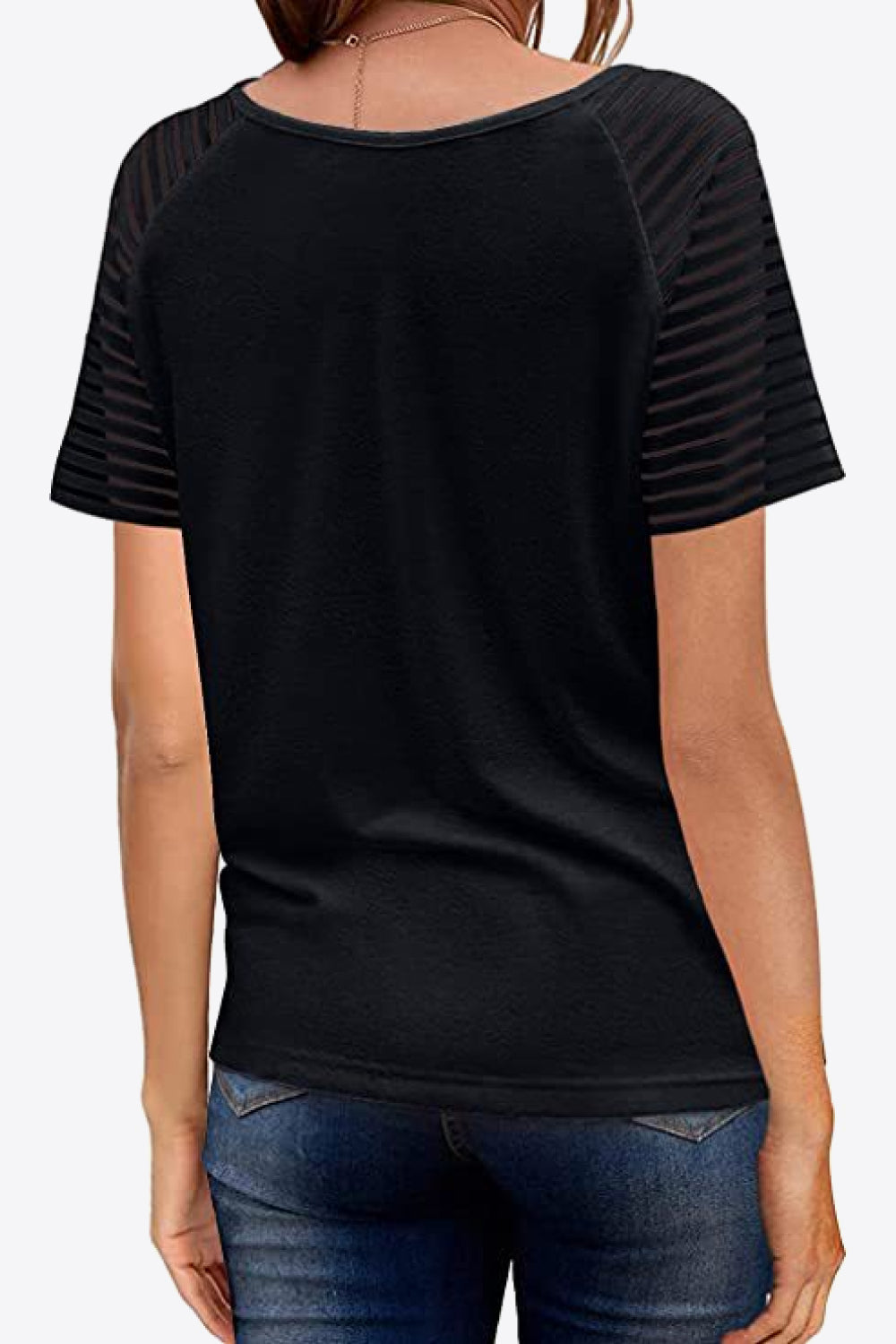 Black V-Neck Raglan Sleeve Tee Tops