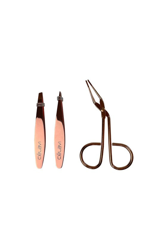 Light Pink Celavi 3 Piece Rose Gold Tweezer Set Tweezers